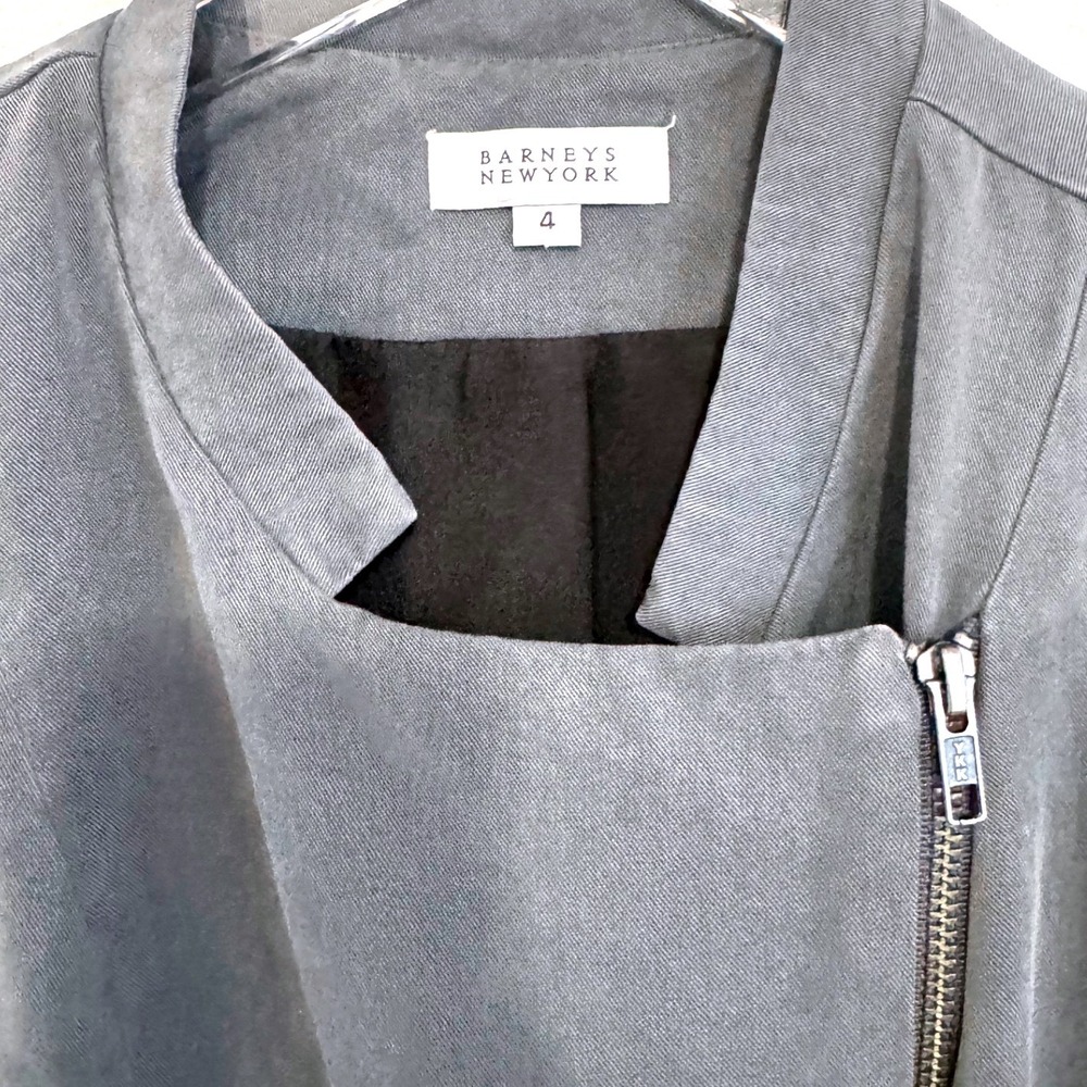 Barneys New York | Moto Women's Gray & Black Mixed Media Asymmetrical Zip Jacket - Picture 3 of 4